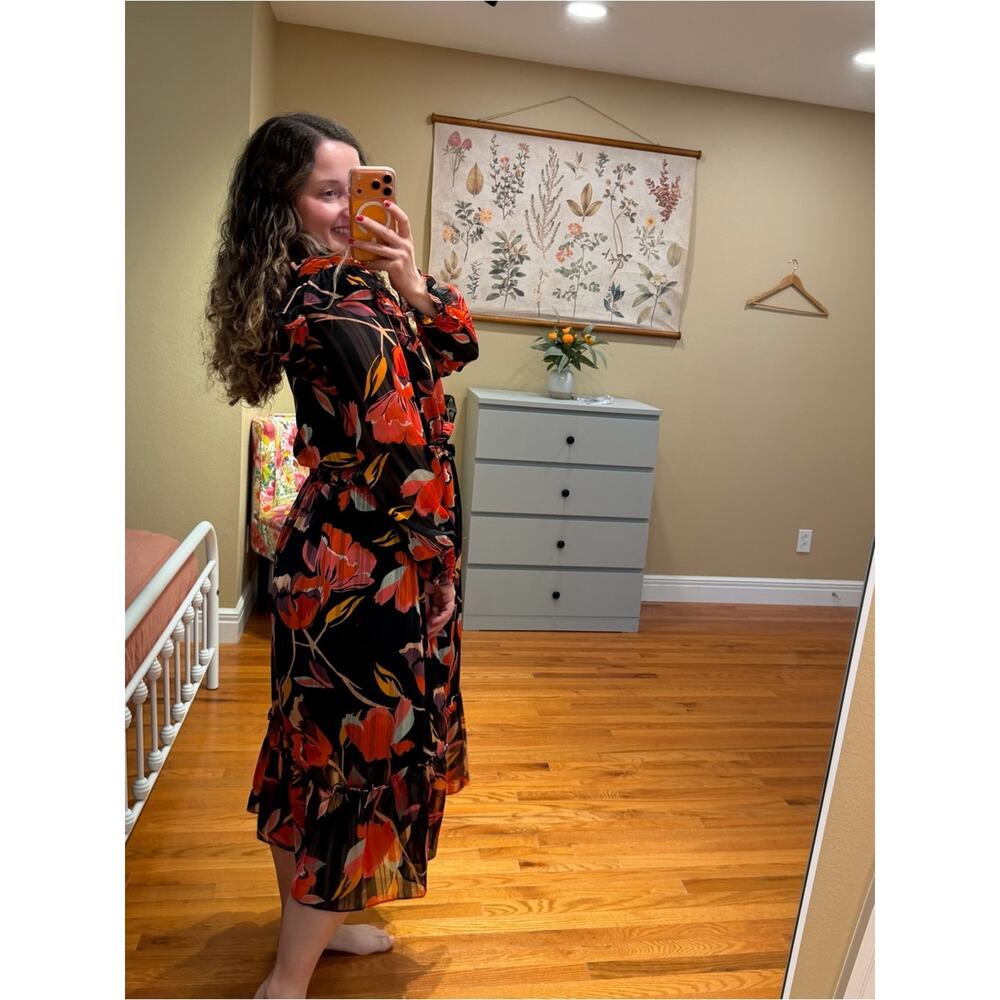 Tuckernuck Adelyn Rae Black Floral Maxi Dress with Red Orange Bloom Medium - Picture 2 of 12